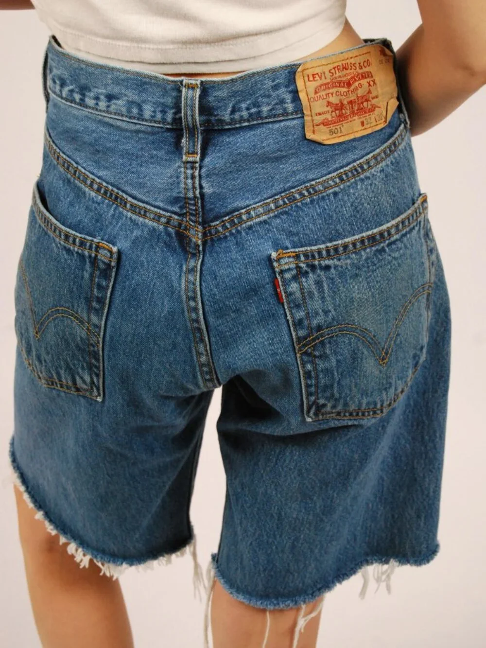 Y2K Levis 501 Shorts (32) blue denim vintage mens cutoff jorts baggy casual cool